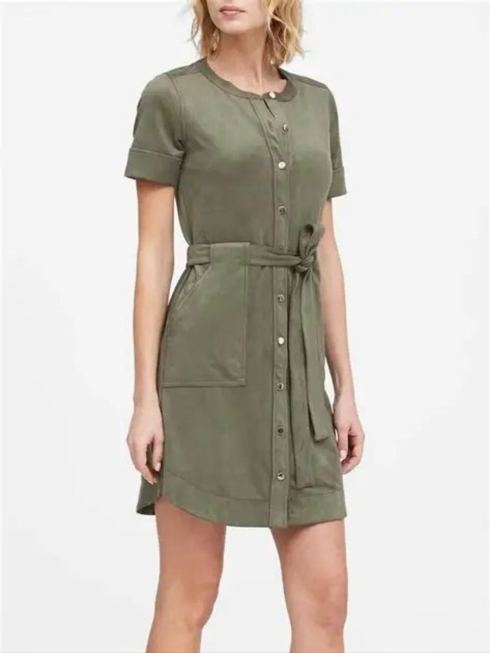 Banana Republic Green Vegan Suede Shirt Dress